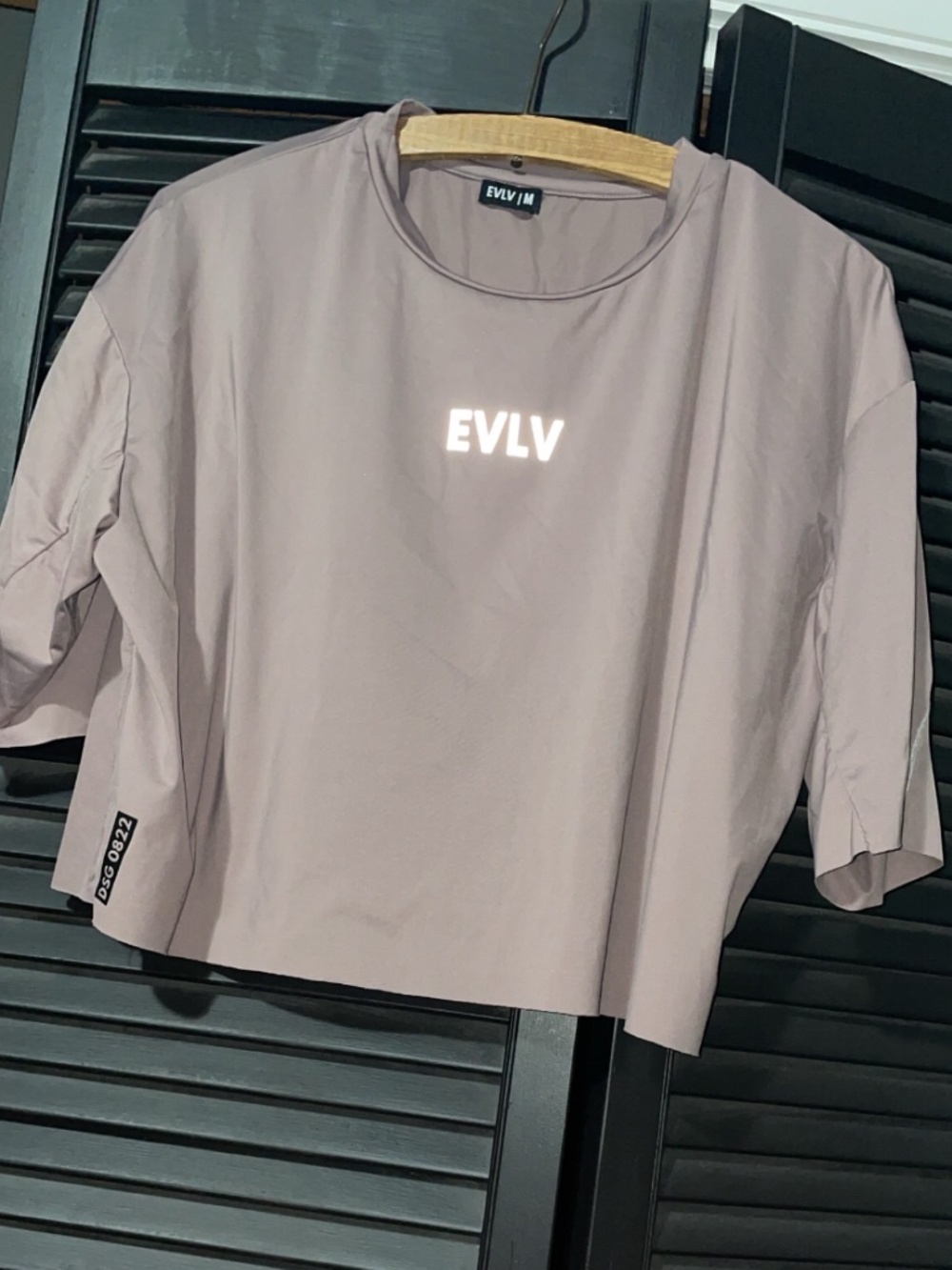 EVLV Mauve Oversized Performance Crop Tee “Explore The Unknown” Reflective Activ